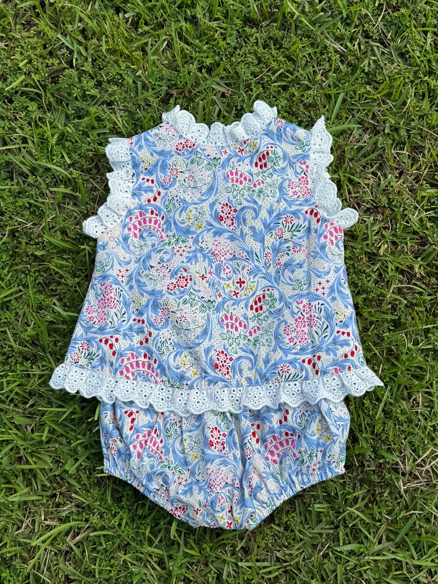 Blue Garden Laced Bloomer Set