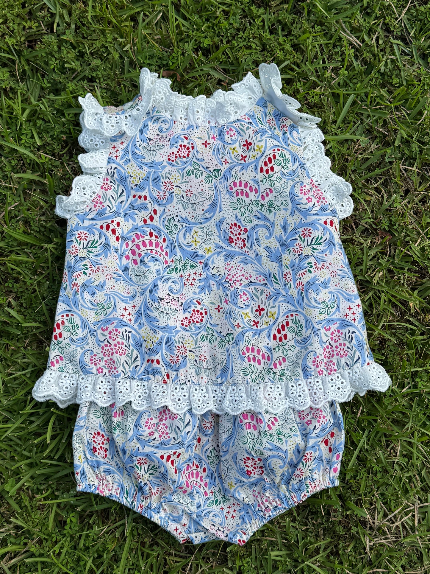 Blue Garden Laced Diaper Set
