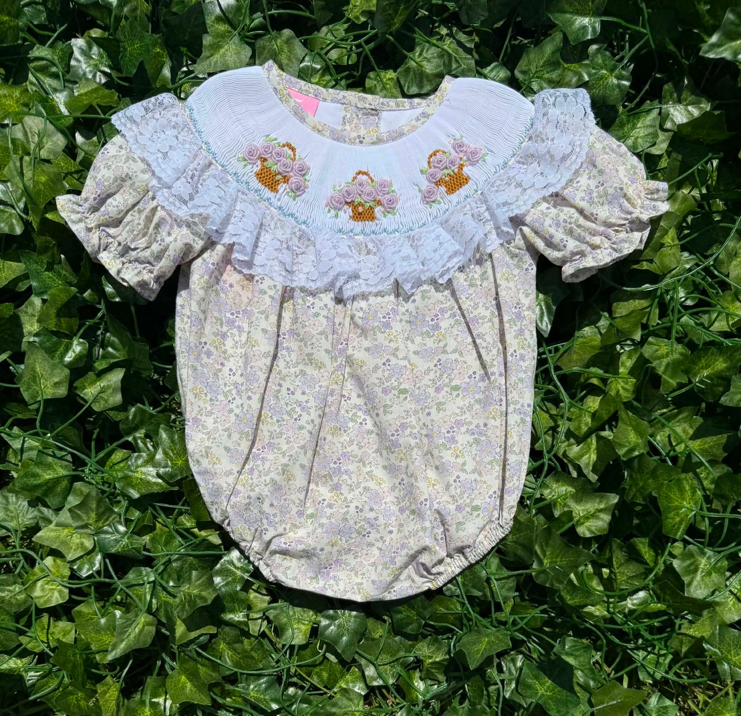 Lilac Bouquet Basket Hand Smocked Bubble