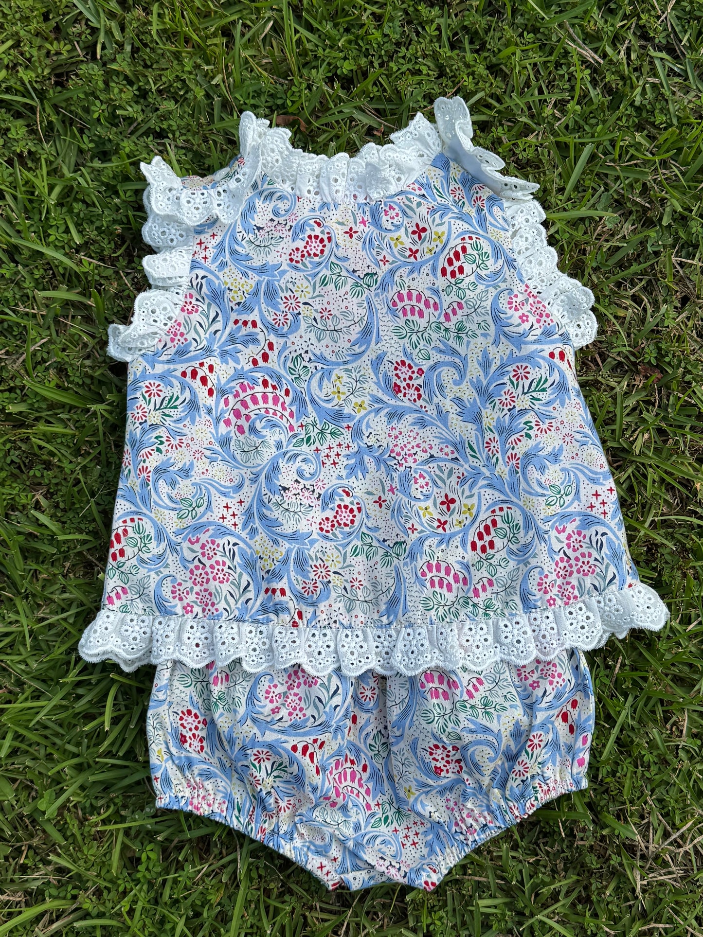 Blue Garden Laced Diaper Set
