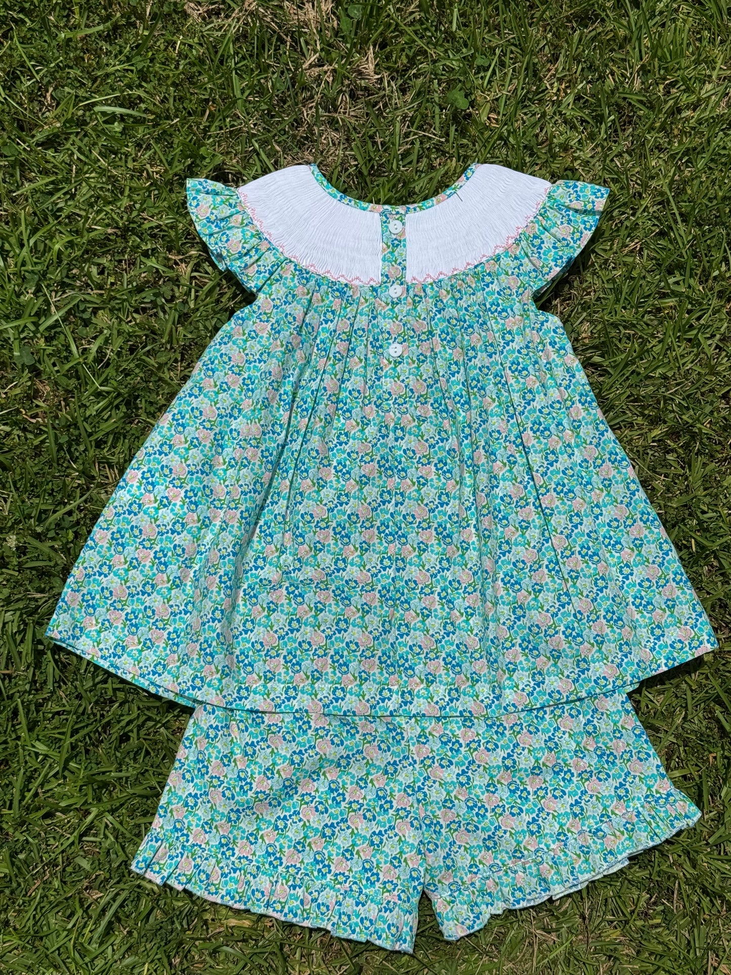 Teal Beach Babe Hand Smocked Short Set
