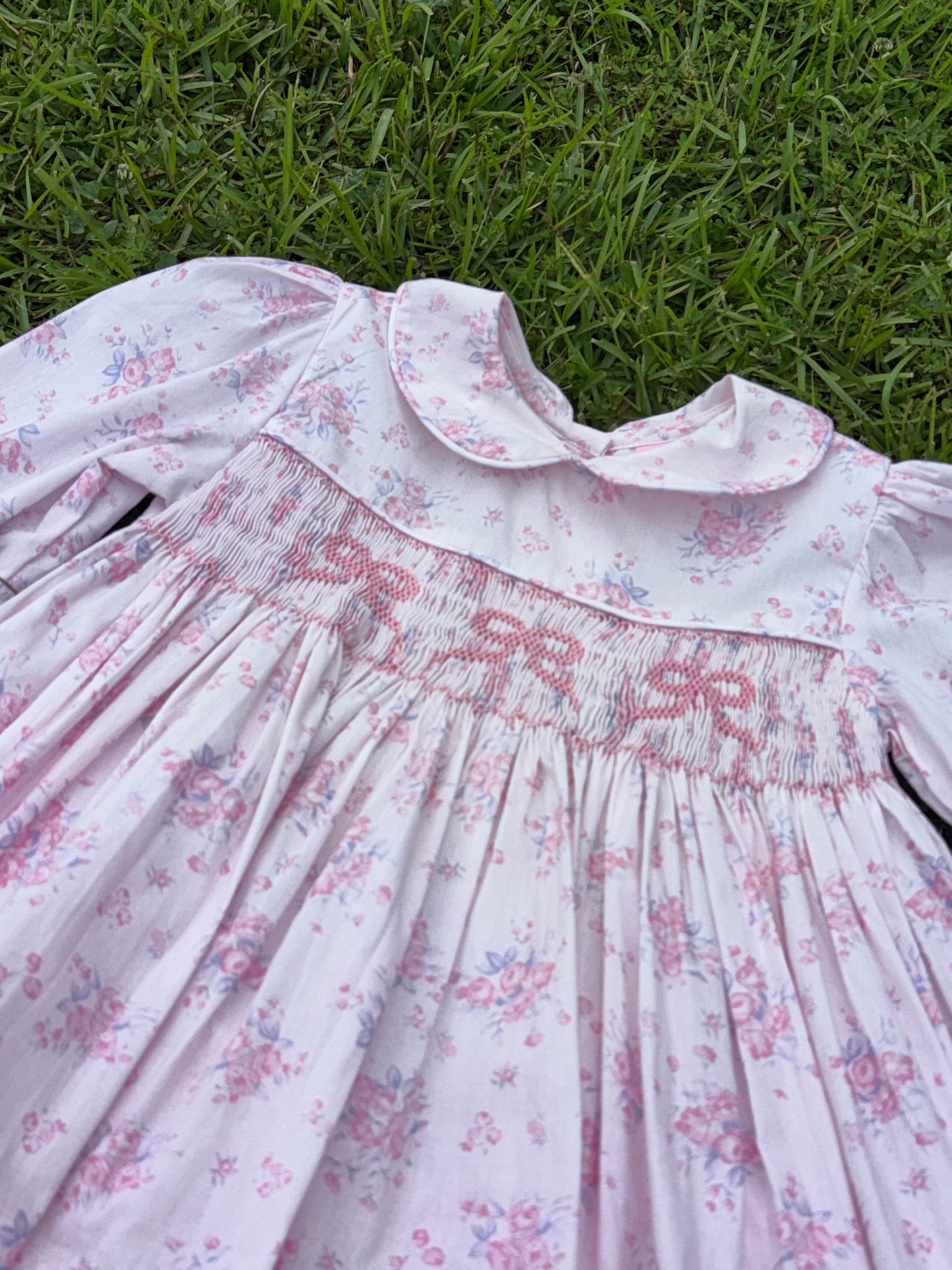 Pink Floral Bow Hand-Smocked Dress Set
