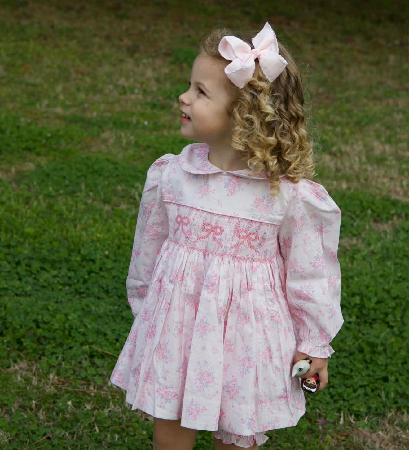 Pink Bow Hand-Smocked  Set