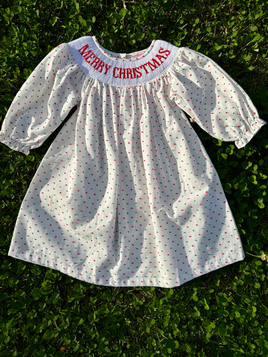 MERRY CHRISTMAS Bishop Smocked Dress
