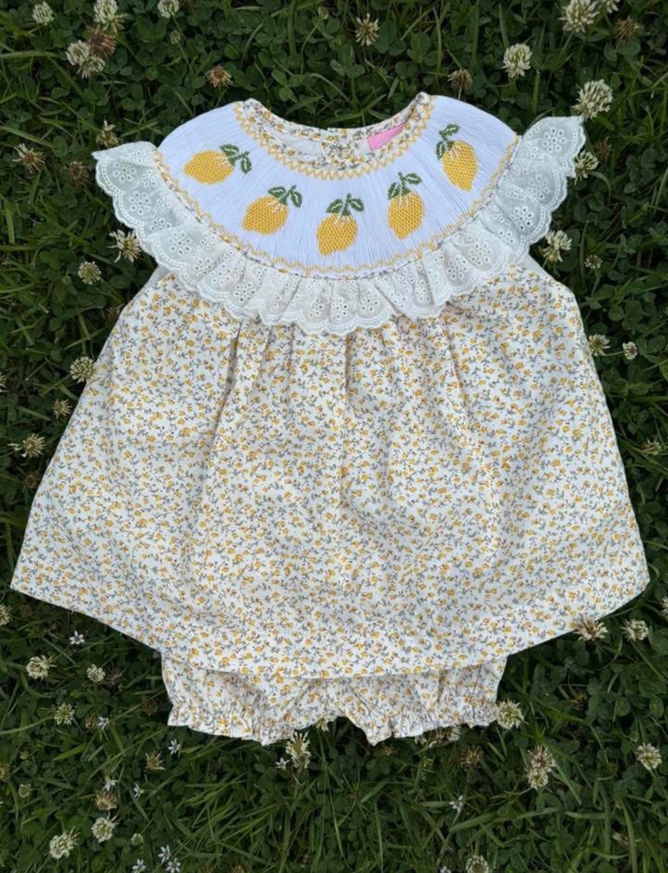 Lemon Hand Smocked Bloomer Set
