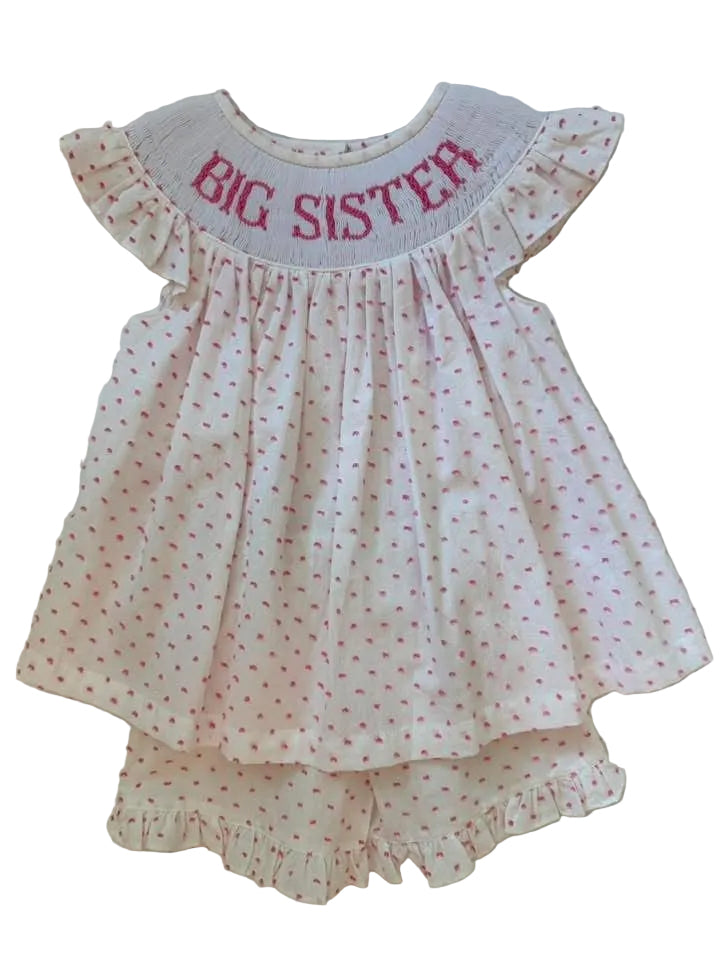 Pink BIG SISTER Hand Smocked Short Set