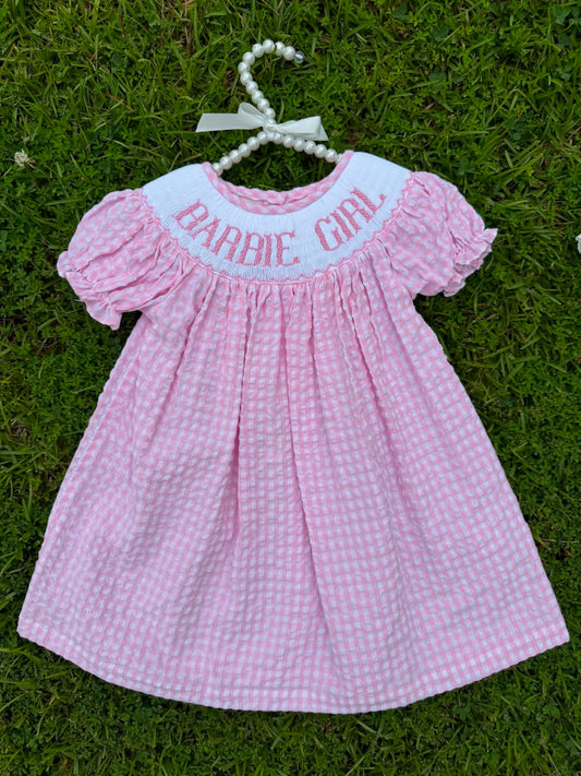 Pink Barbie Girl Hand-Smocked Dress