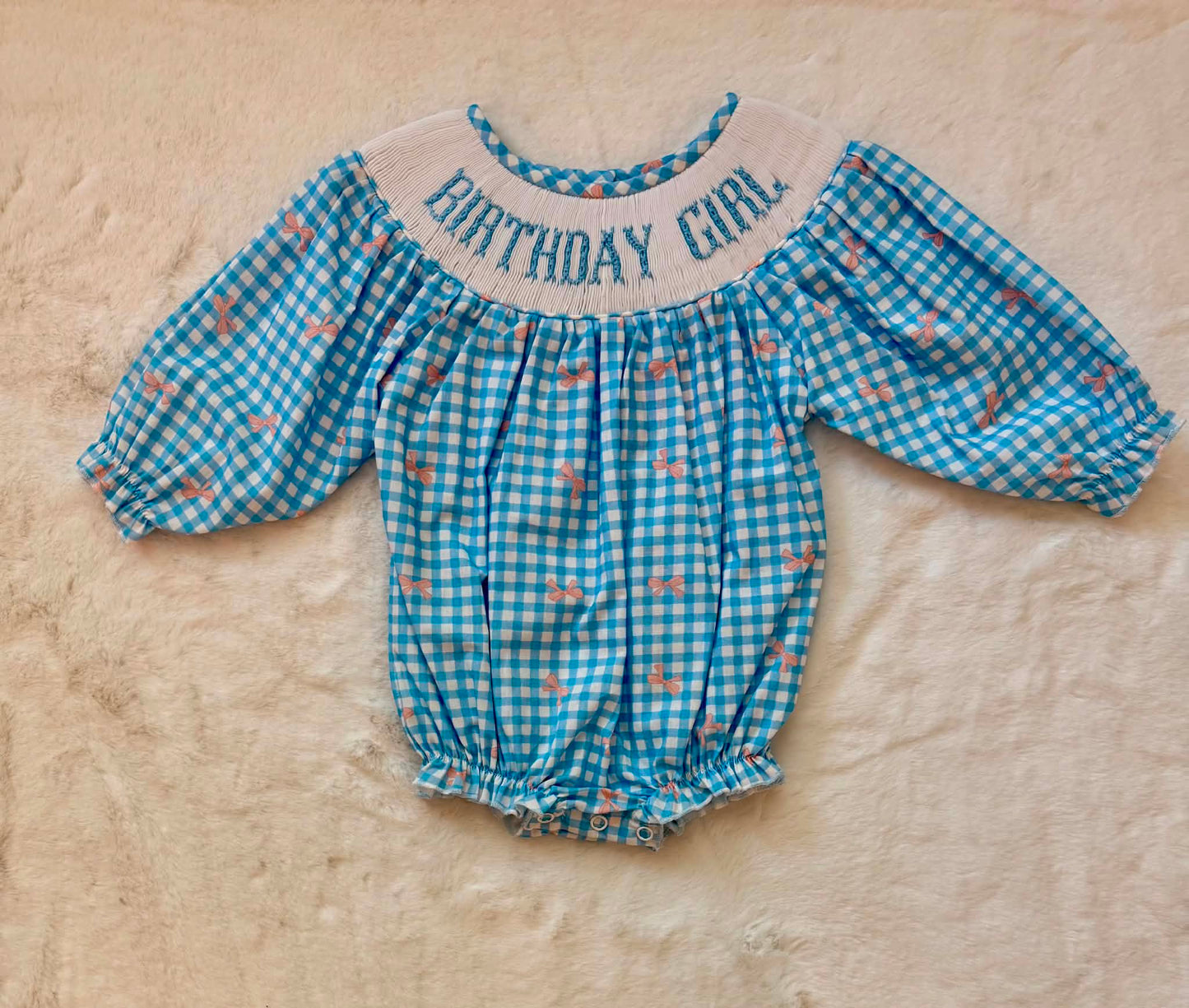 Birthday Girl Blue Hand Smocked Dress