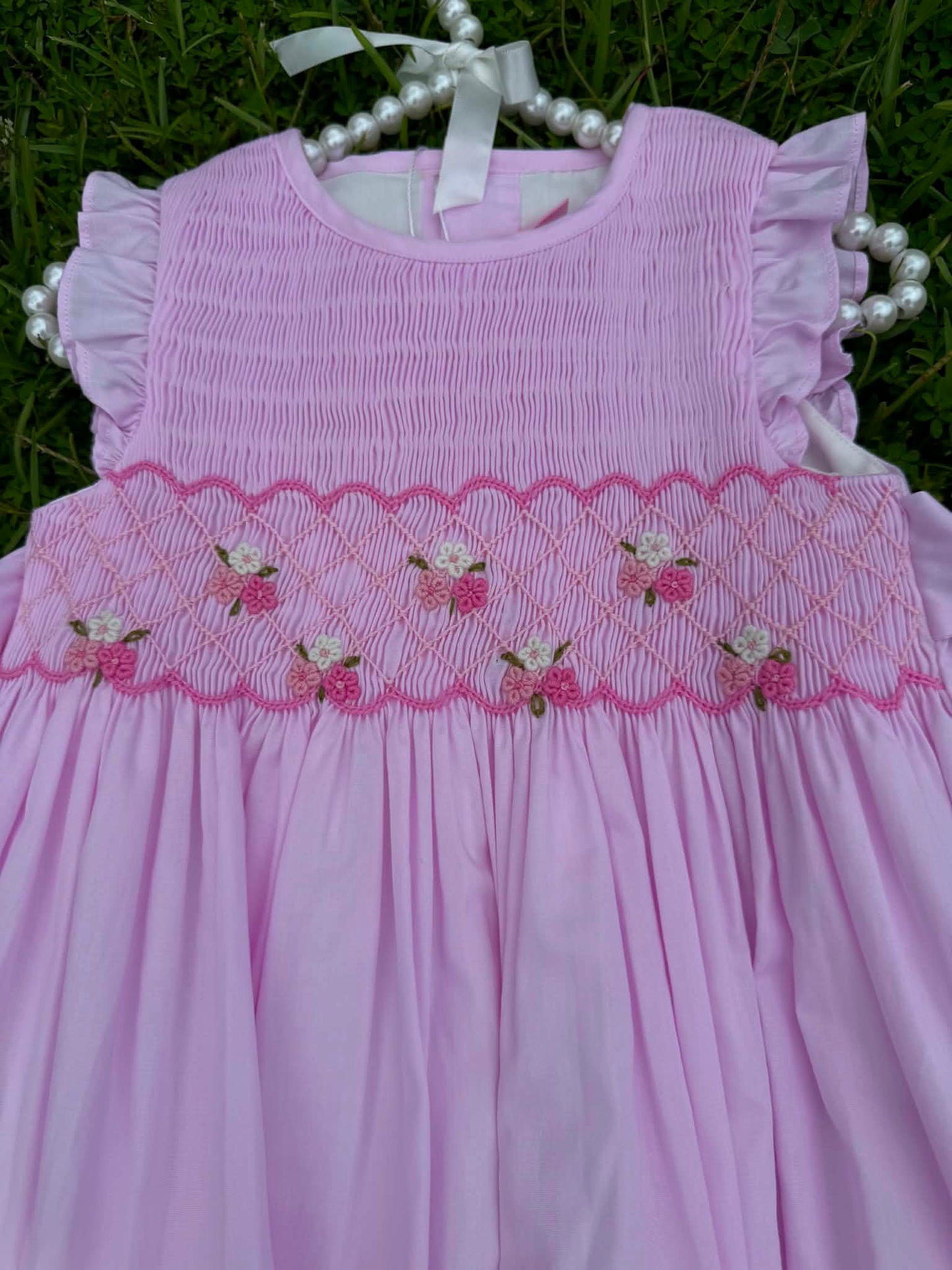Pink Floral Hand Smocked Dress