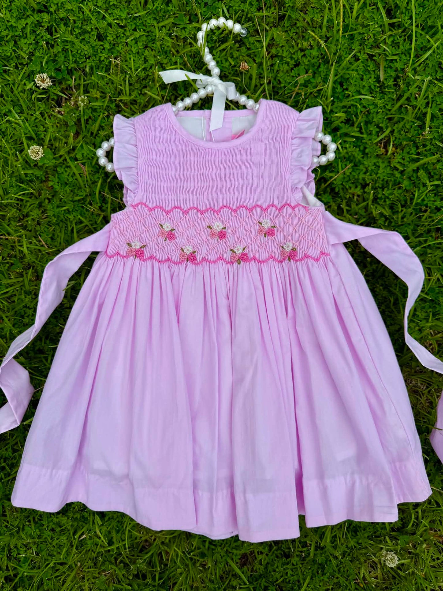 Pink Floral Hand Smocked Dress