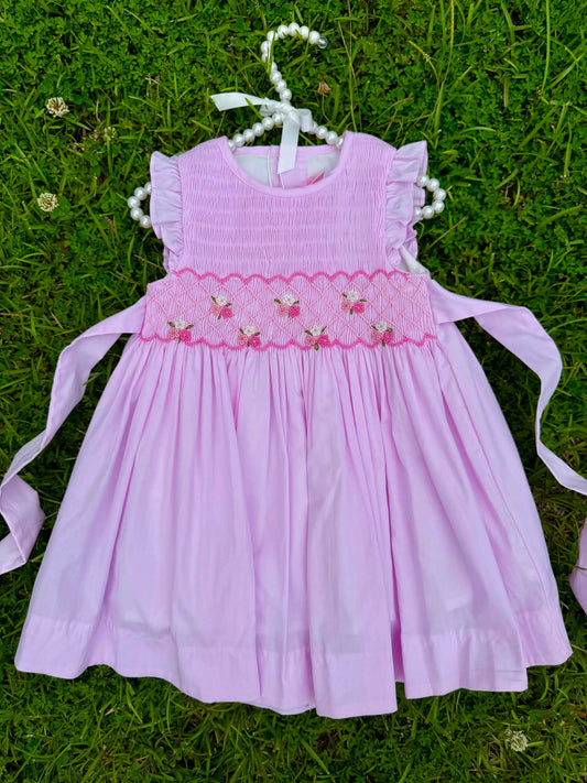 Pink Floral Hand Smocked Dress