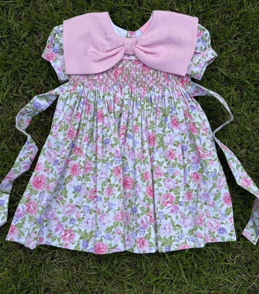 Pink Floral Hand-Smocked Dress