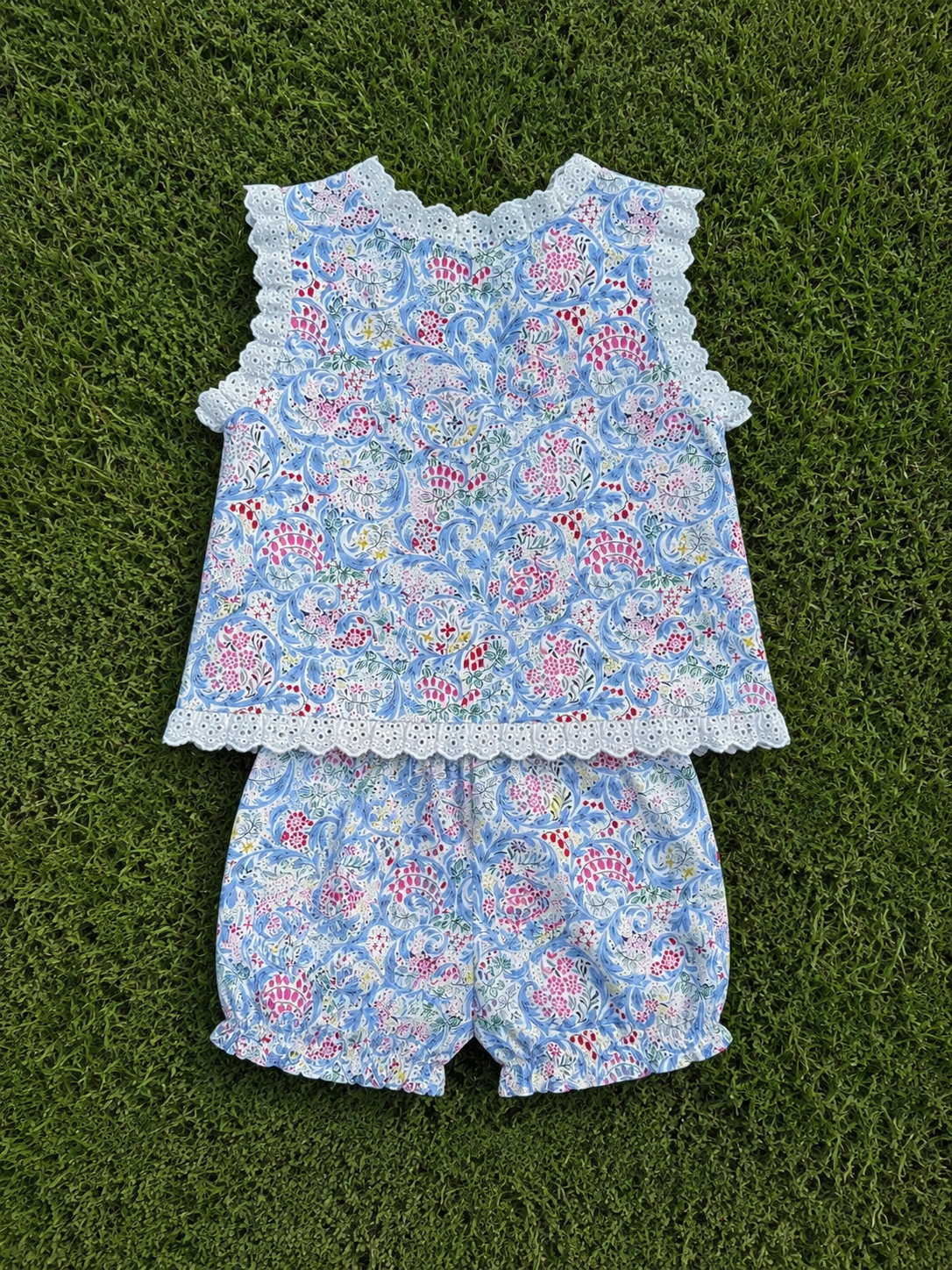 Blue Garden Laced Bloomer Set