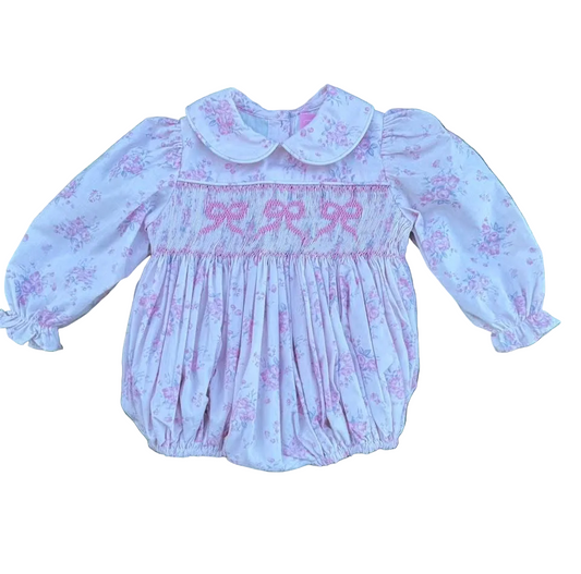 Light Pink Bow Smocked Bubble