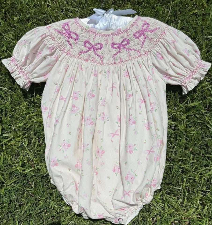 Pink Bow Smocked Bubble