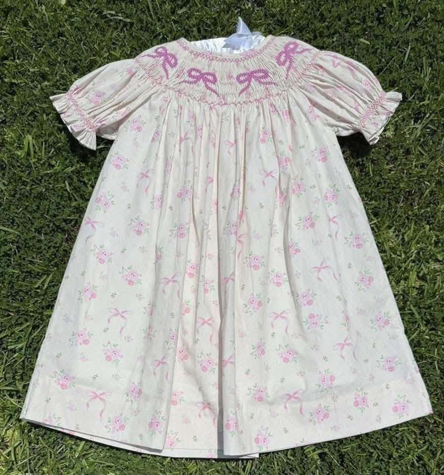 Pink Bow Hand-Smocked Dress