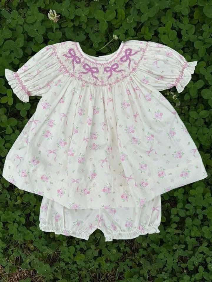 Pink Bow Hand-Smocked Set